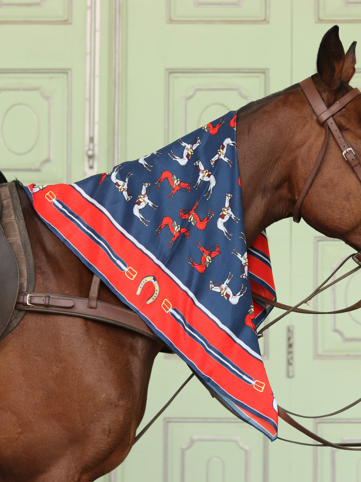 Scarf Red Blue Horse