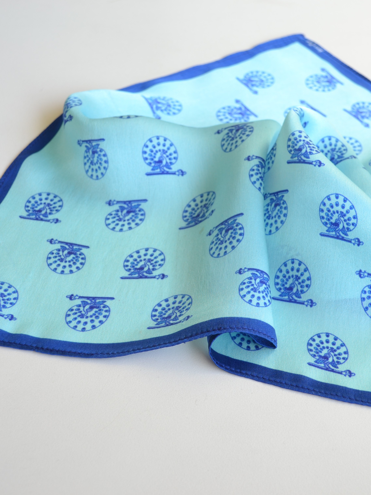 Sky Blue Peacock Pocket Square