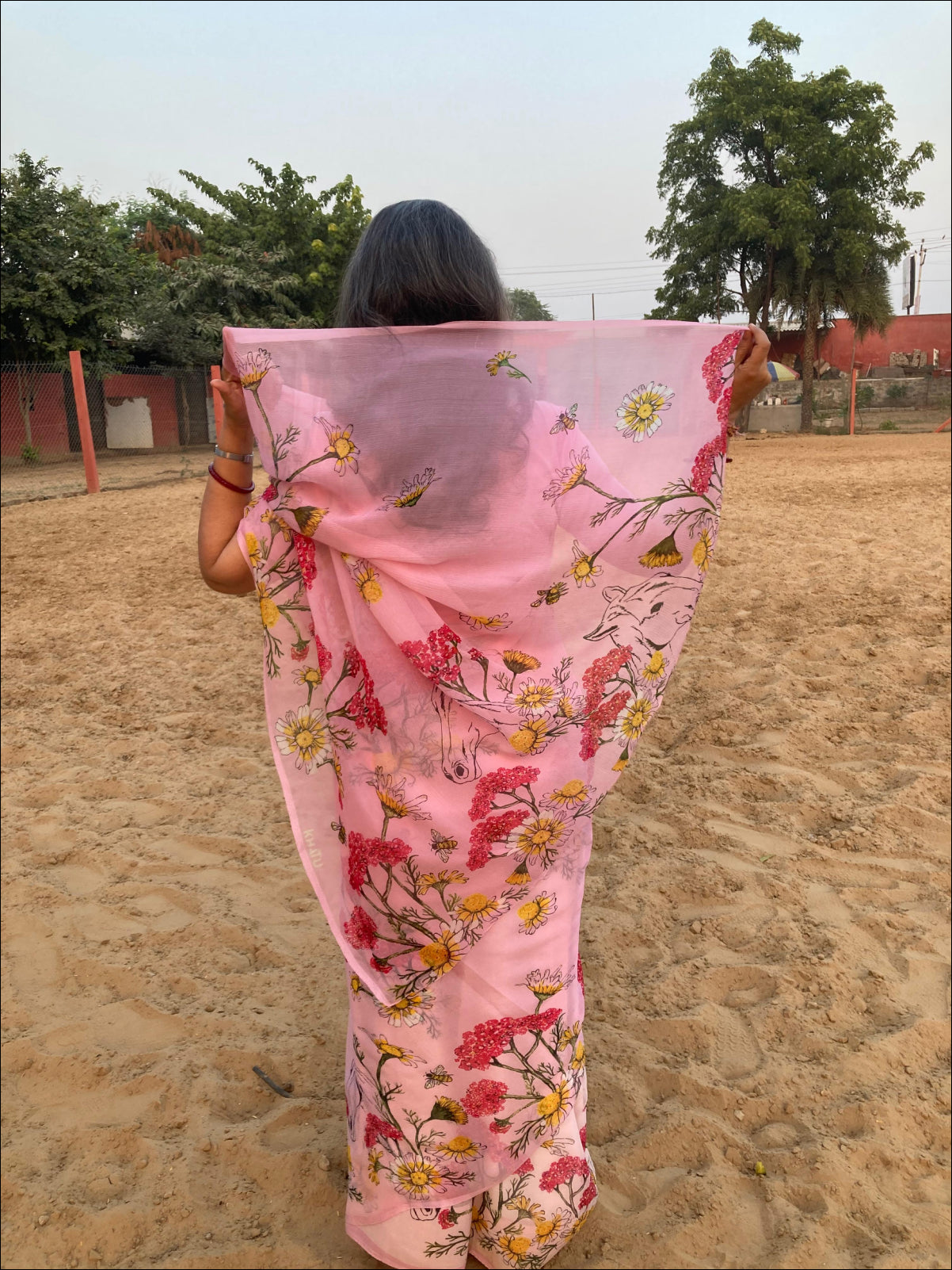 Silk Saree with Silver Horse Flower