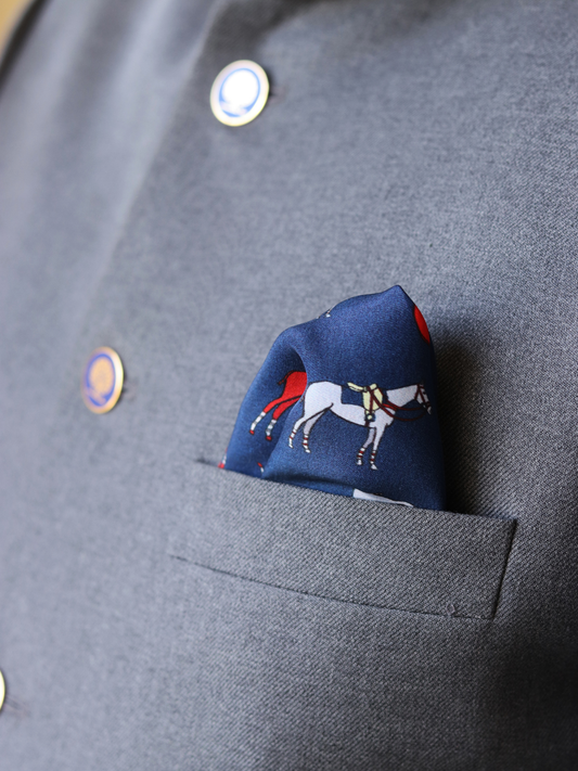 Pocket Square - Horse Red Blue 