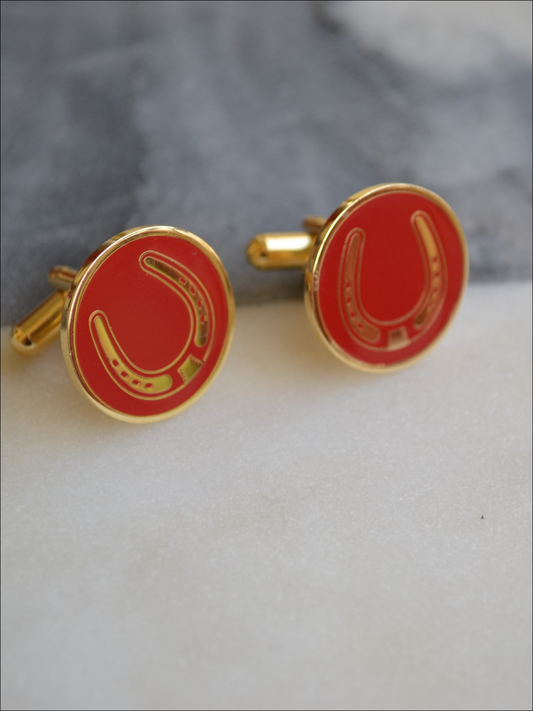 Red horse shoe cufflinks