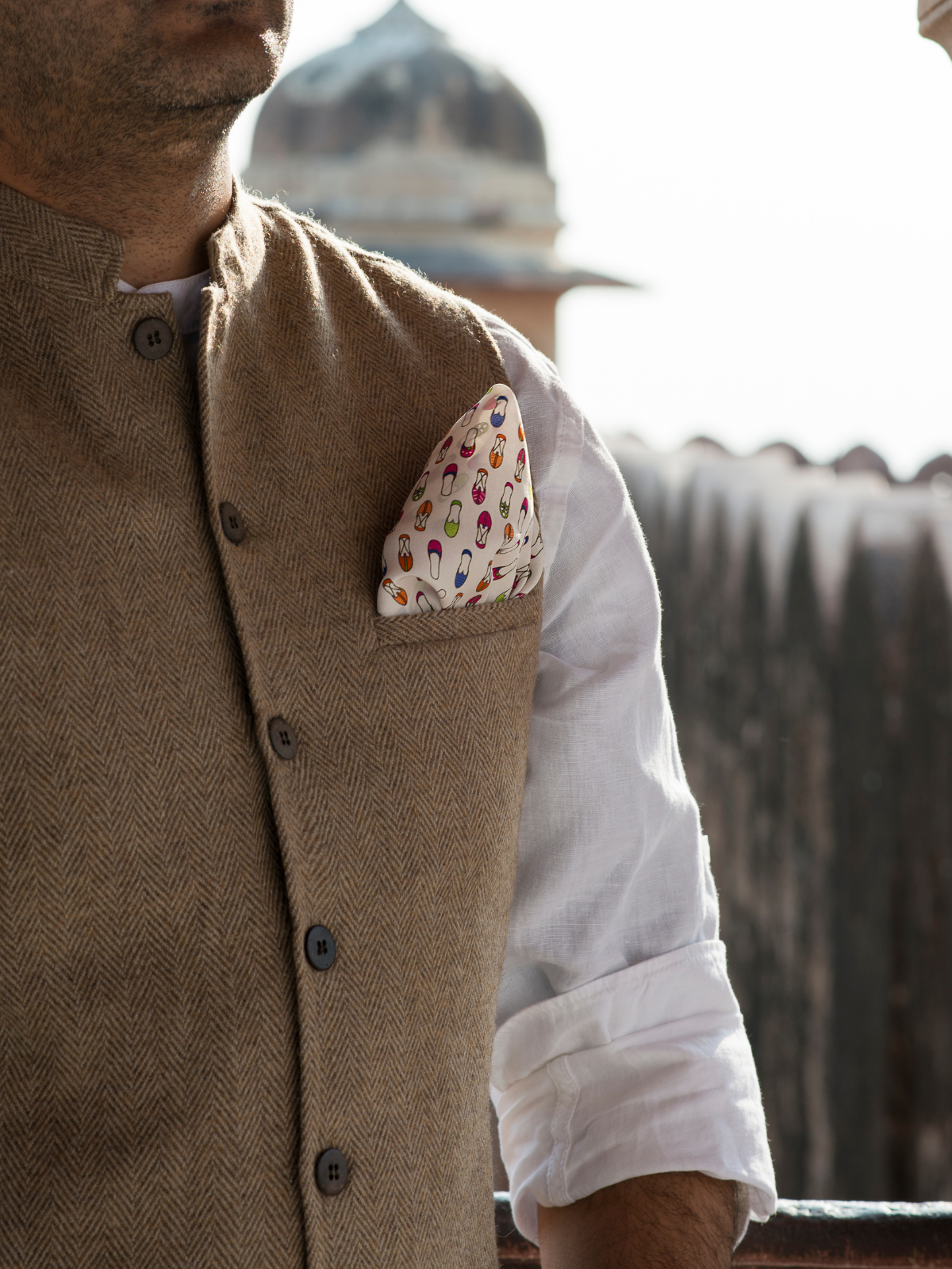 Pocket Square: Jaipur Jutti White