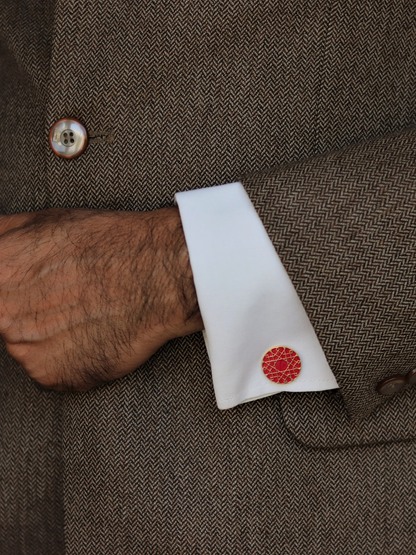 Red Paisley Cufflinks Tessellation Silver Meenakari